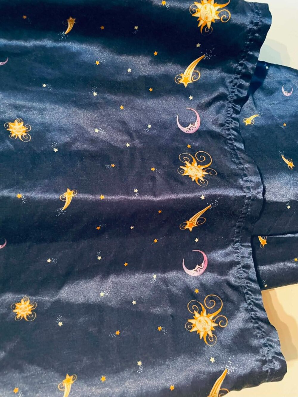 Vintage Celestial Moon Stars Satin Pajama Set Navy Blue gold Witchy W. Size 12 - Picture 3 of 14